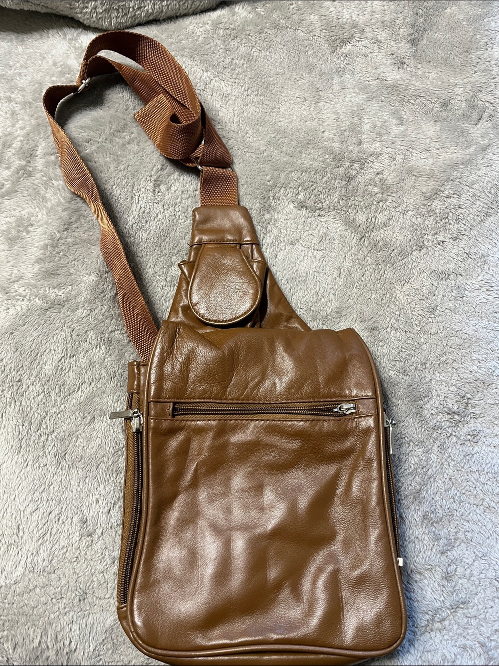 Buxton Brown Leather Sling Crossbody with Front Zip Pocket